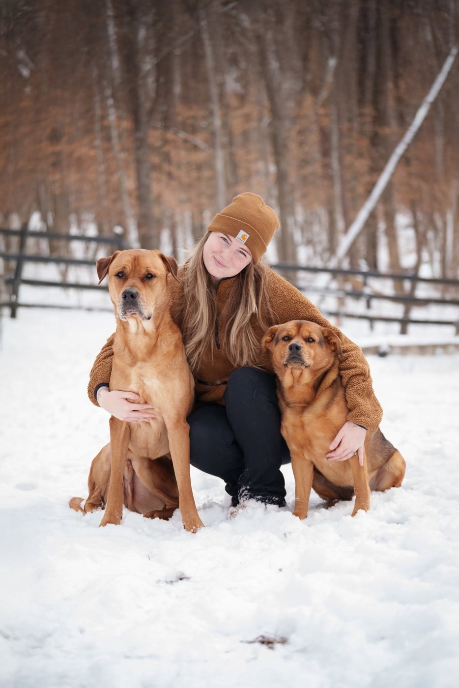 Alyssa in the snow with the dogs